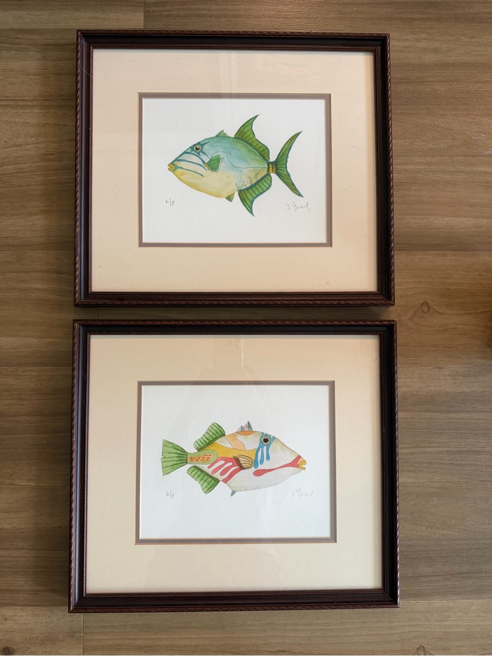 Dan Goad Original Watercolor Fish Pair A/P Framed Coastal Art Signed